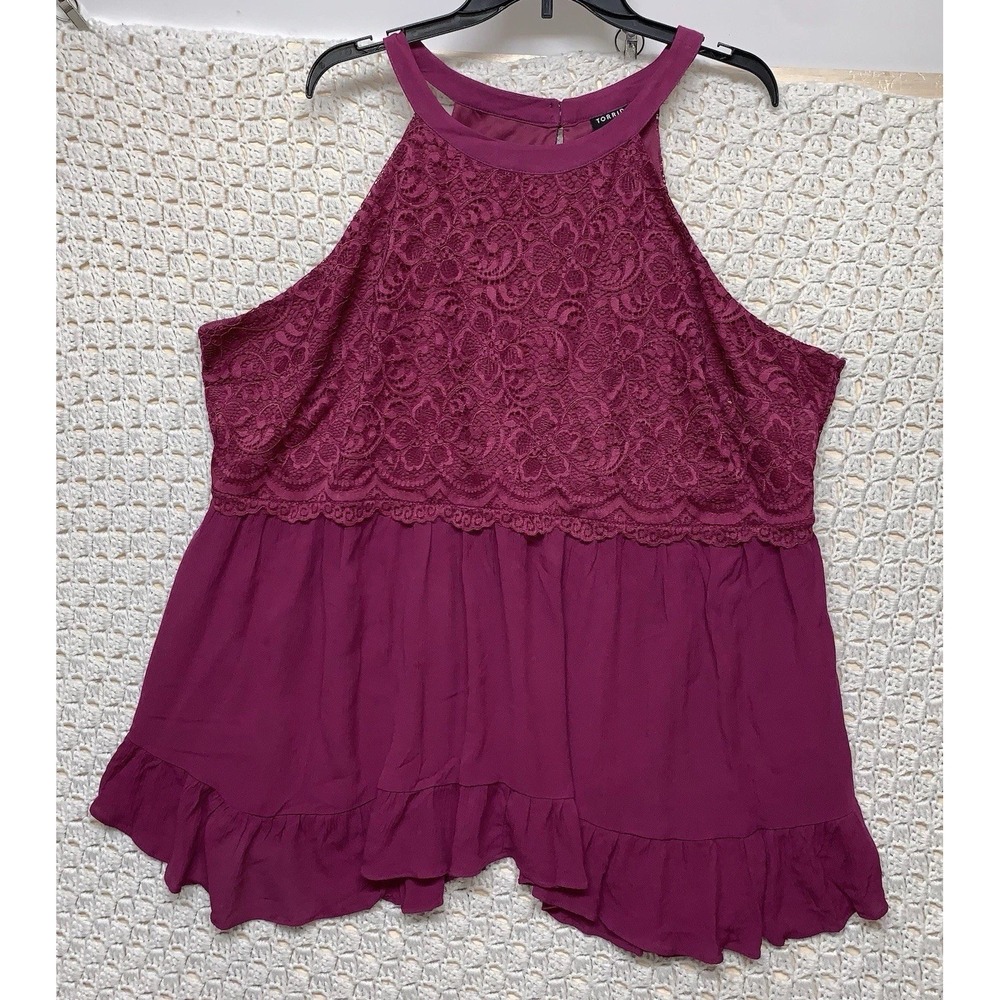 NWt Torrid Purple Shirt Top Blouse Women's 3X Lace Shell Lined Sweet Sleeveless - Picture 1 of 11